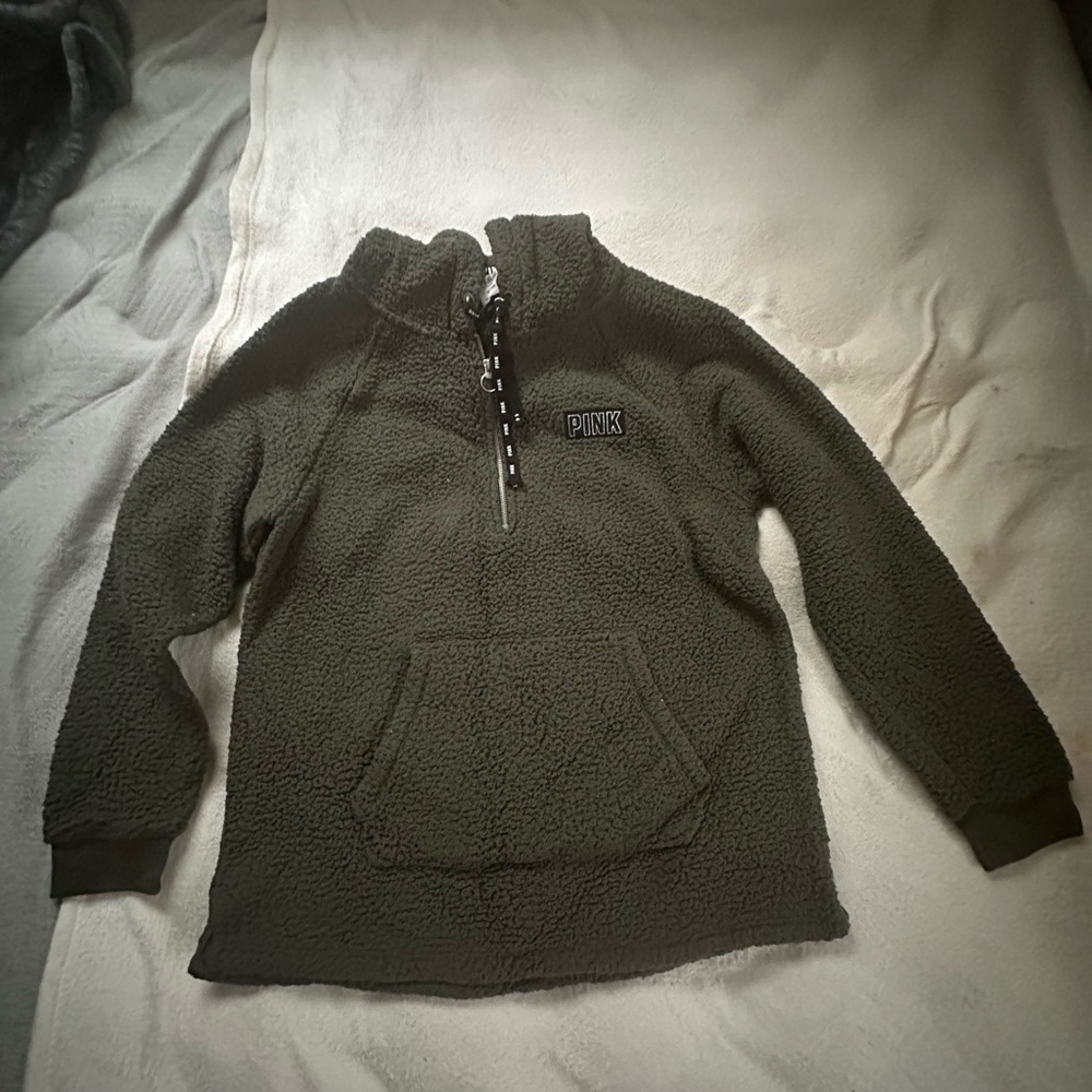 Olive Green PINK Sherpa Hoodie